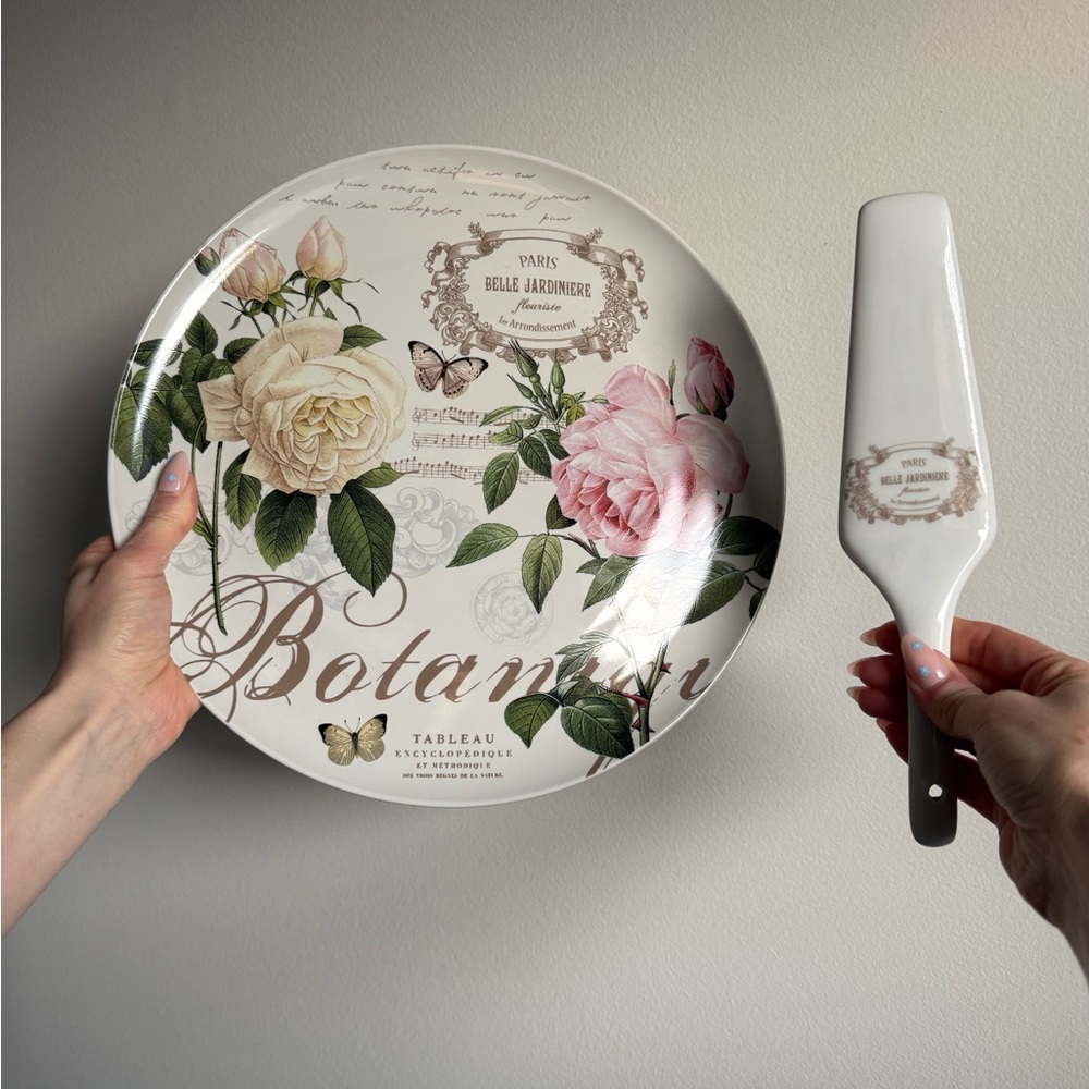 NIB Easy Life Cake Serving Set & 4 Dessert Plates - Jardin Botanique Porcelain